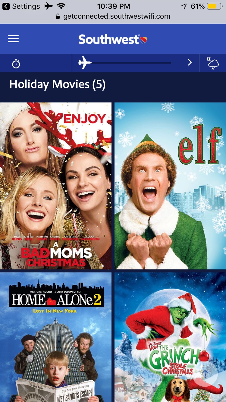 Available Movies on Southwest Airlines: December 2019